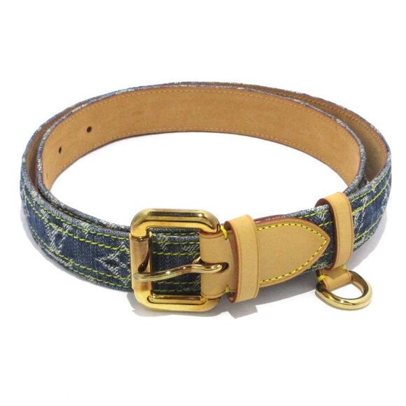 LOUIS VUITTON Santur denim Blue Beige Belt Denim Hardware 475-063025 - Picture 1 of 6